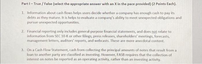  Part 1 - True / False (select the appropriate answer with