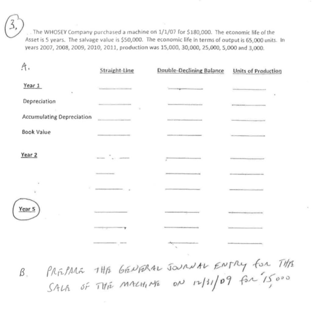  (3, The WHOSEY Company purchased a machine on 1/1/07 for $180,000.