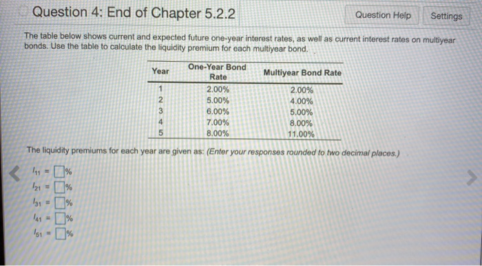  Question 4: End of Chapter 5.2.2 Question Help Settings The table