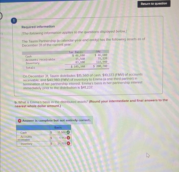  Return to question D. ! 13 Required information [The following information