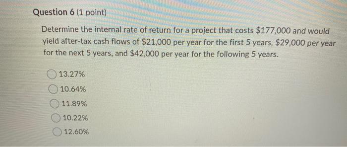 a project that costs $298,000 and would yield after-tax cash flows of