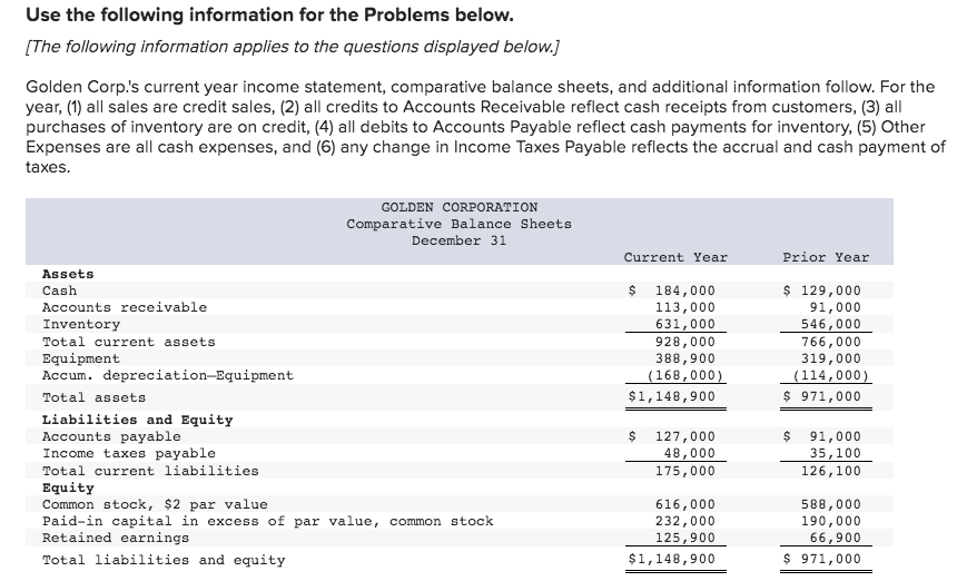 Use the following information for the Problems below. [The following information