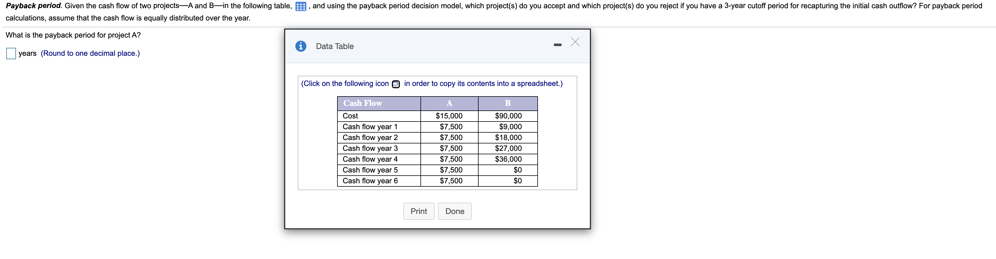  and using the payback period decision model, which project(s) do you