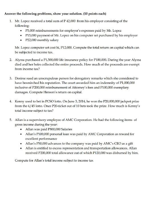 Please answer this 5 question for my exam. Thank you in