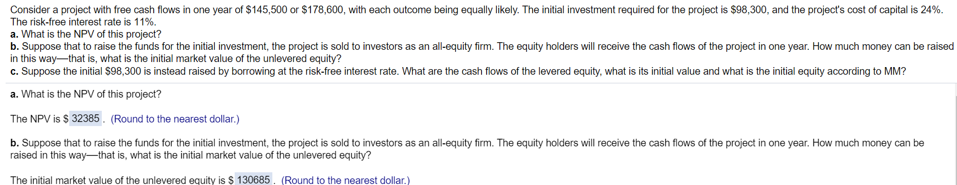please solve for the blank boxes. Consider a project with free cash