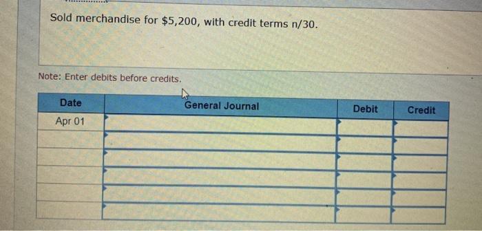 The company uses a perpetual Inventory system and the gross method. Apr.