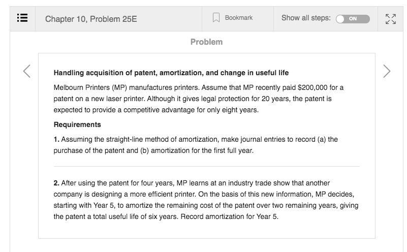Chapter 10, Problem 25E Bookmark Show all steps: O ON Problem