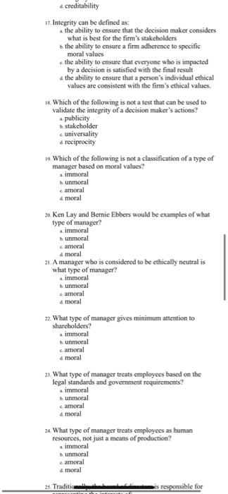  acreditability 17. Integrity can be defined as: the ability to ensure