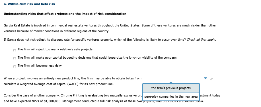 4. Within-firm risk and beta risk Understanding risks that affect projects