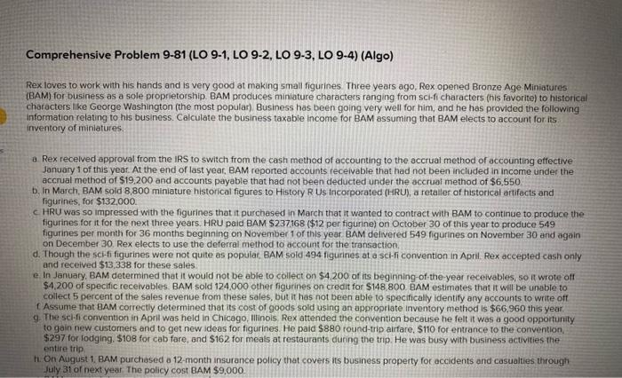  Comprehensive Problem 9-81 (LO 9-1, LO 9-2, LO 9-3, LO 9-4)