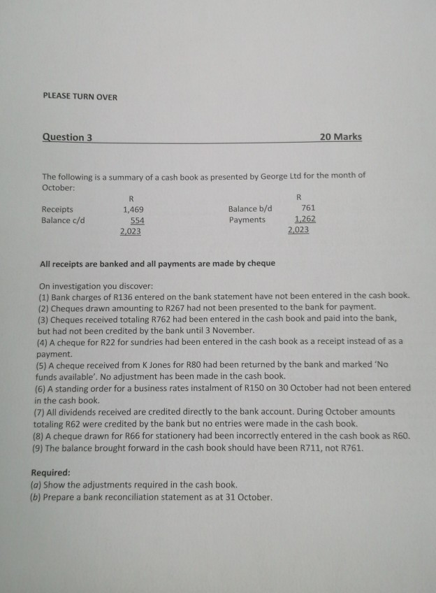 PLEASE TURN OVER Question 3 20 Marks The following is a