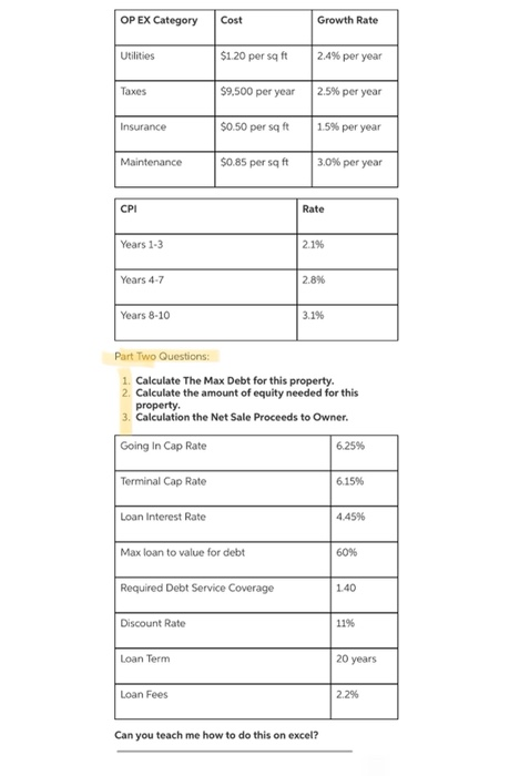 solve for noi and btcf Complete pro forma for NOI and BTCF