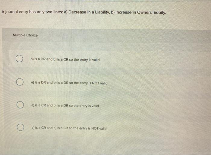 Equity, b) Increase in an Expense account. Multiple Choice a) is a