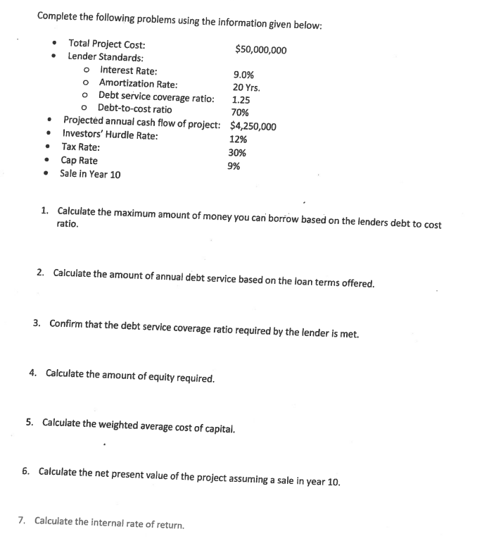  Complete the following problems using the information given below: Total Project