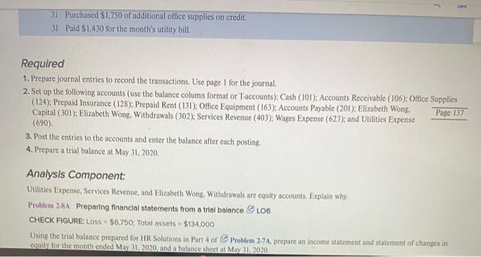 preparing a trial balance WL03, 214, 5, 976 CHECK FIGURE: 4. Total