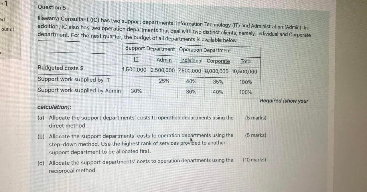 Please show working out on excel + formula n1 Question 5 ed