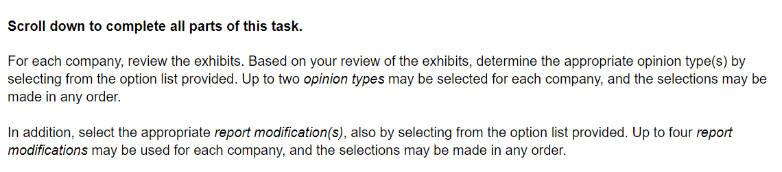 Question: Answer choices for column B: Unmodified, "Except For" qualified, Adverse, Disclaimer