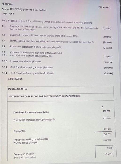 please amswer the following questions in depth. SECTION A [100 MARKS Answer