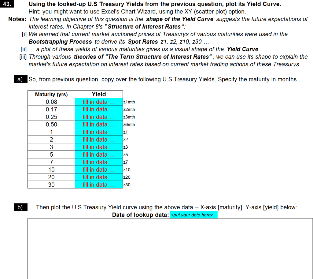 43. Using the looked-up U.S Treasury Yields from the previous question,