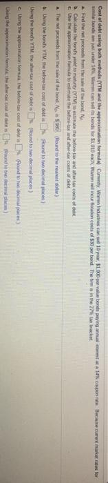  Cost of debt using both methods (YTM and the approximation formula)