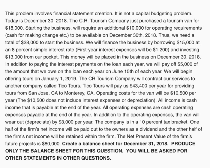  This problem involves financial statement creation. It is not a capital
