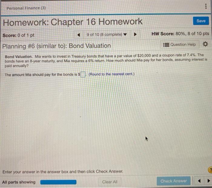  Personal Finance (3) Save Homework: Chapter 16 Homework Score: 0 of