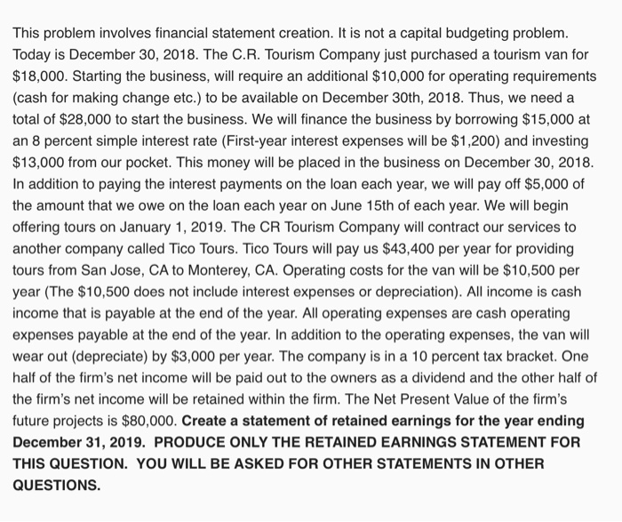  This problem involves financial statement creation. It is not a capital