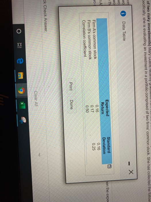 Question Help (Computing the standard deviation for a portfolio of two risky