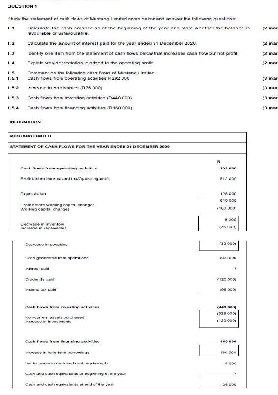  QUESTION 1 1.1 (2 mar 1.2 (2 mar (2 mar 1.4