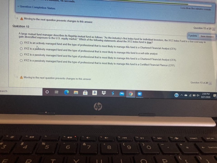  15 seconds. Question Completion Status: Moving to the next question prevents