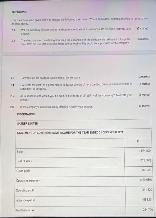 please answer the following questions in depth. QUESTION 2 Use the information