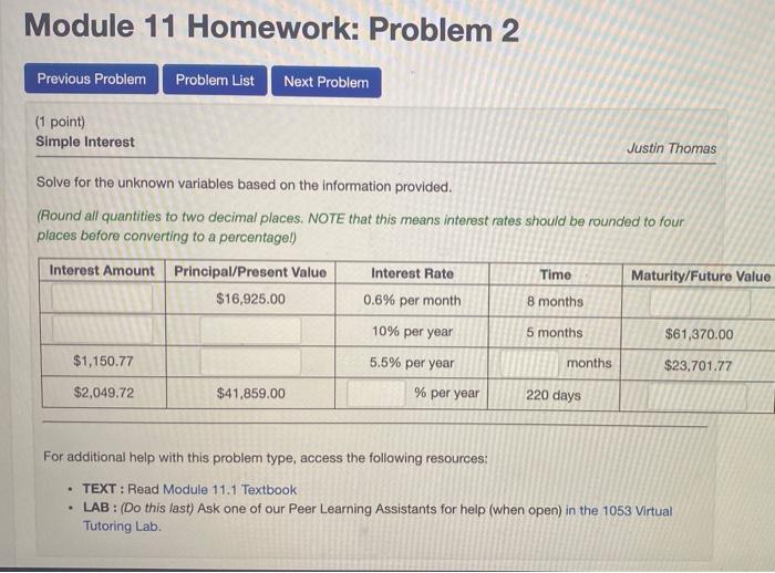  Module 11 Homework: Problem 2 Previous Problem Problem List Next Problem