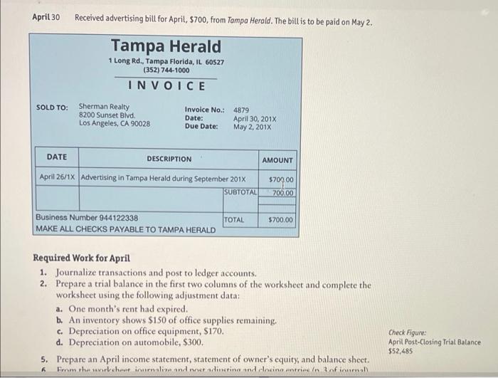  how do i turn this information into a trial balance? April