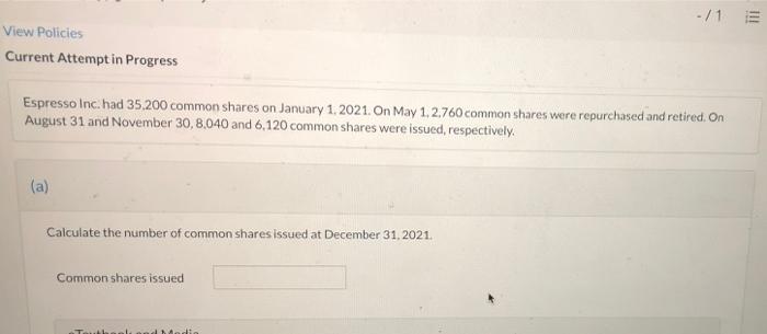  -/1 View Policies Current Attempt in Progress Espresso Inc had 35,200