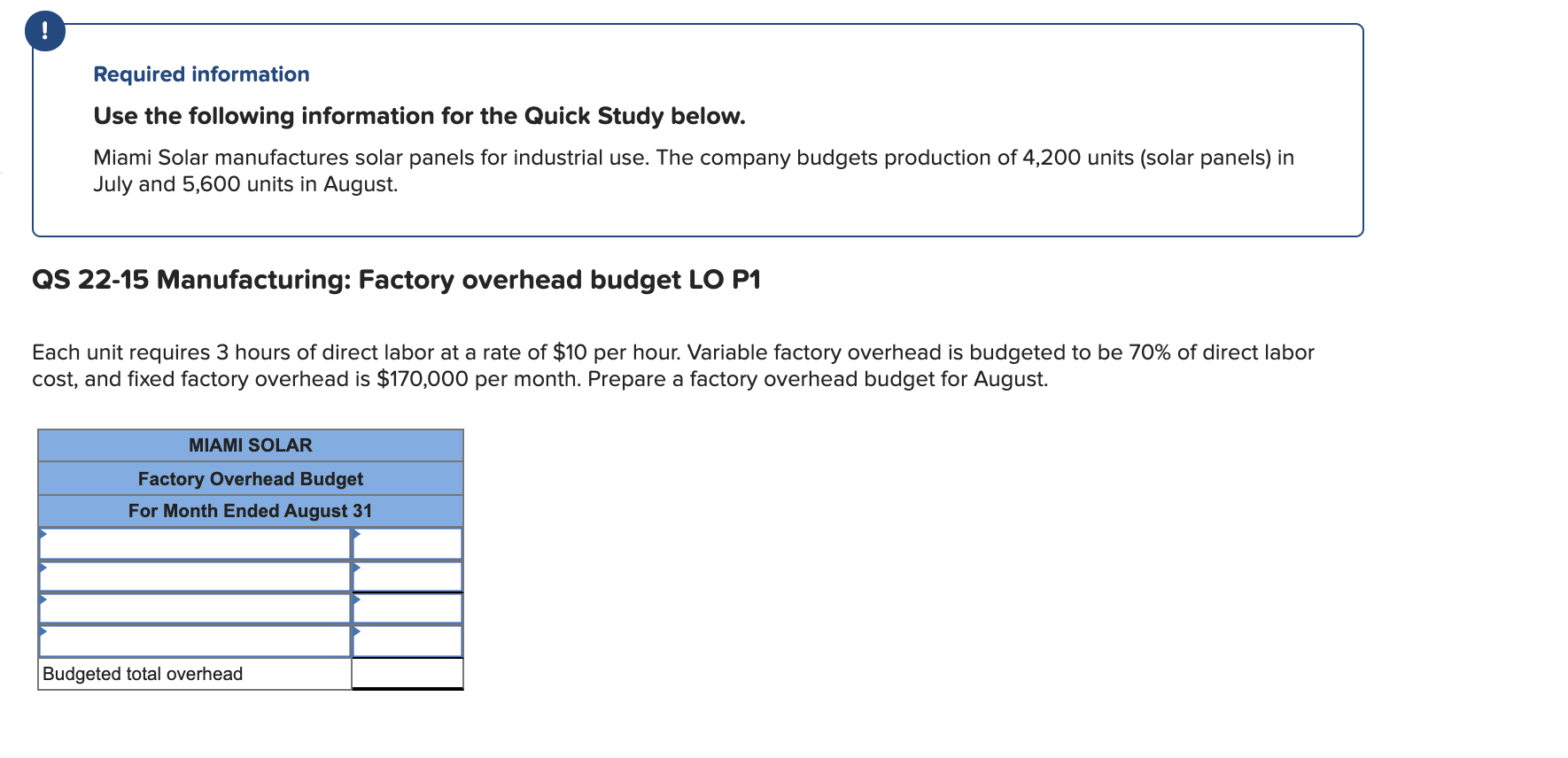  Required information Use the following information for the Quick Study below.