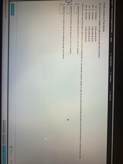  hapter 7 Homework Assignment (part eBook Show Me How Calculator Printem