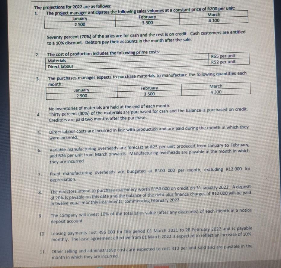 the Cash Budget for January, February and March 2022. (Provide separate monetary