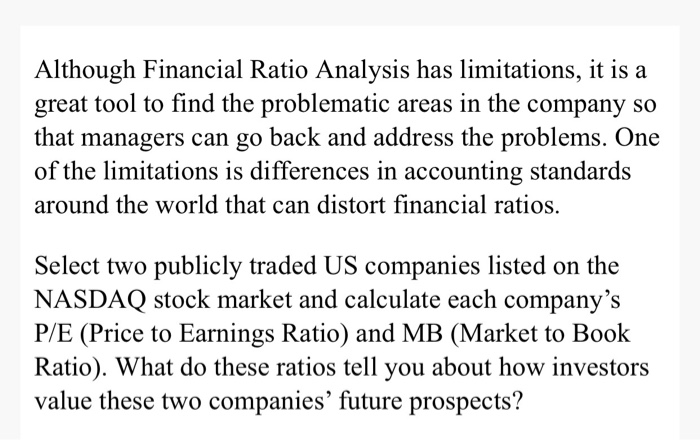  Although Financial Ratio Analysis has limitations, it is a great tool