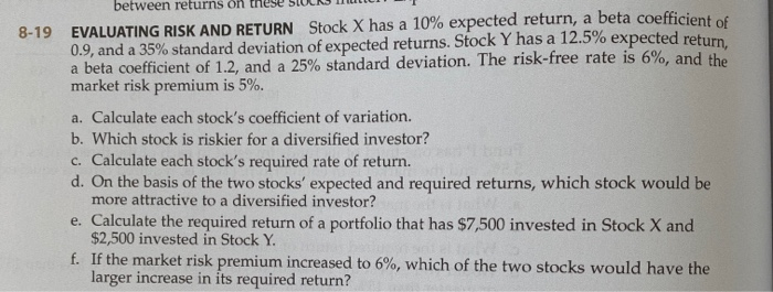  between returns on these 8-19 EVALUATING RISK AND RETURN Stock X