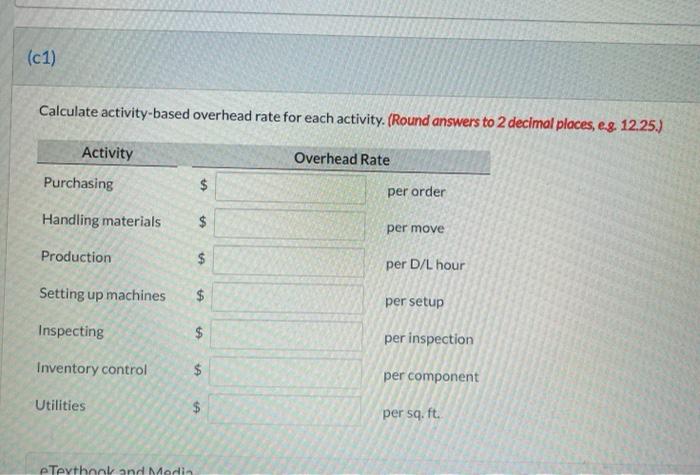 are as follows. Overhead Cost Pools Purchasing Handling materials Production (cutting, milling,