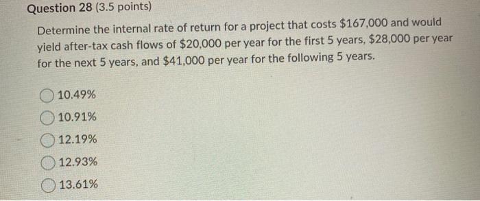 project that costs $227,000 and would yield after-tax cash flows of $24.000