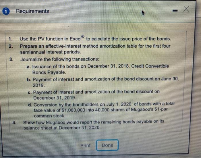 On December 31, 2018, Mugaboo Corporation issues 7%, 10-year convertible bonds payable