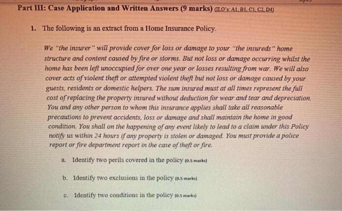  Part III: Case Application and Written Answers (9 marks) alo's ALBI.CI.C2.