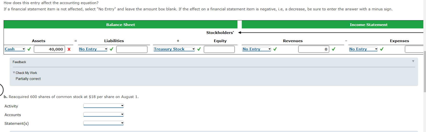statement item is not affected, select "No Entry" and leave the amount
