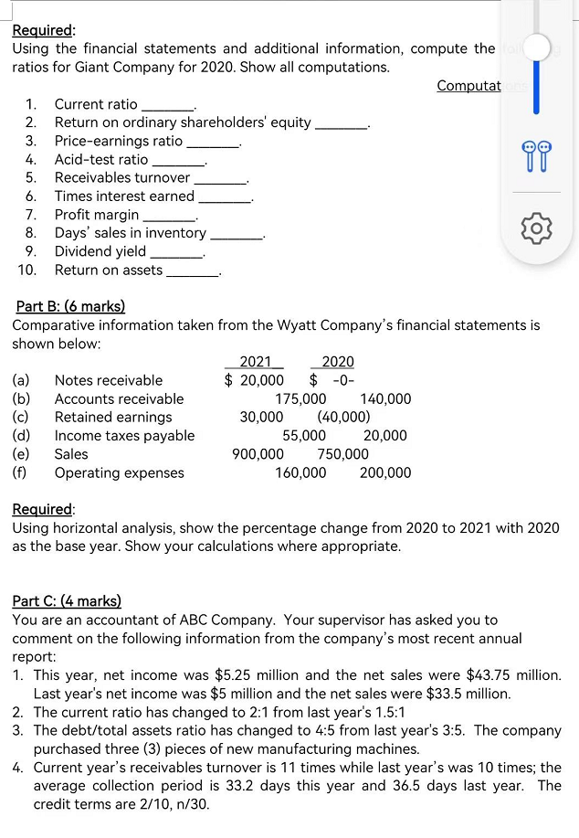 statements of Giant Company appear below: GIANT COMPANY Comparative Statements of Financial