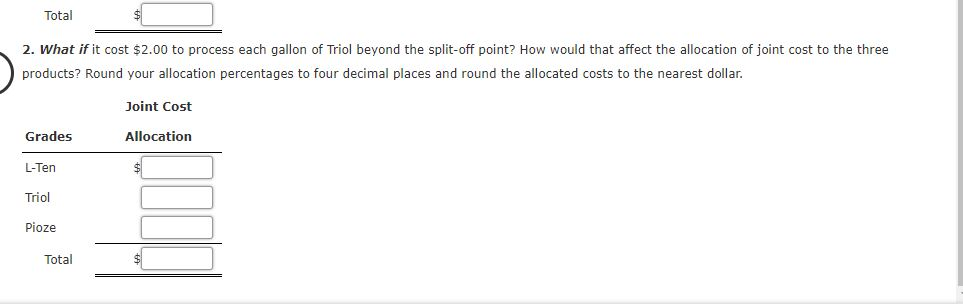 manufactures three products, L-Ten, Triol, and Pioze, from a joint process. Each