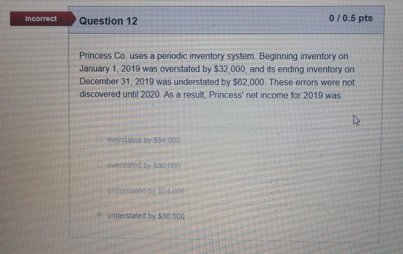 Can someone please help me with the question Incorrect Question 12 0/0.5