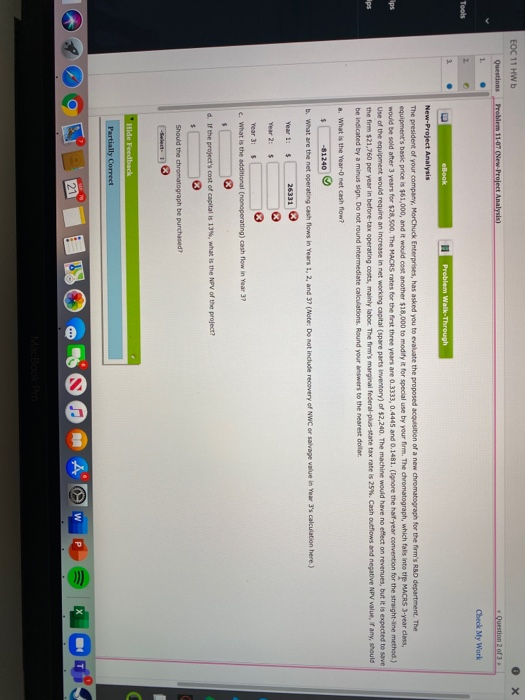 EOC 11 HWD Questions Problem 11-07 (New-Project Analysis) Question 2 of