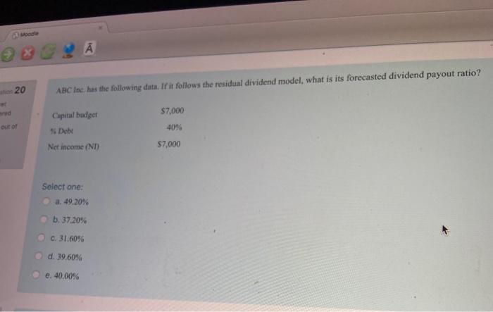  x 20 ABC Inc. has the following data. If it follows