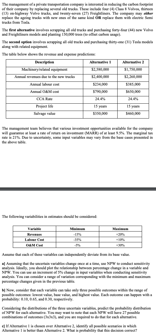 a] Assuming that the uncertain variables change once at a time, use